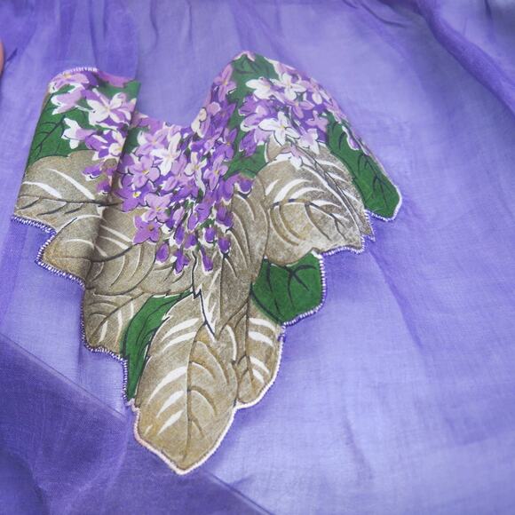 VINTAGE 1950/1960 Half Apron Handmade Organza Pocket Violets Purple - Picture 3 of 7